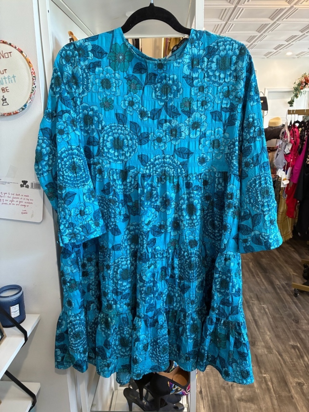 Zara Bright Teal Floral Tiered Dress